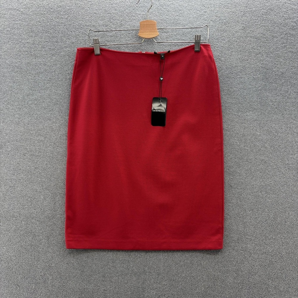 Emporio Armani Skirt Womens 8 Red Knit Pencil Knee Length Stretch Work Office